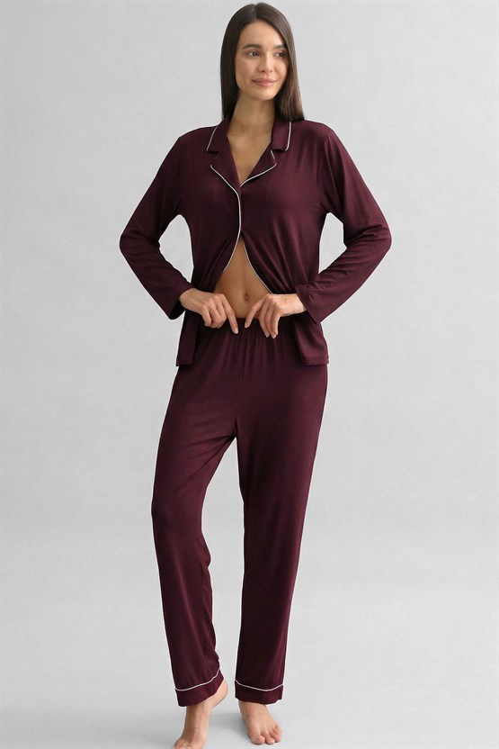 Mısırlı Kadın Bambu Beli Lastikli  Pijama Alt Bordo