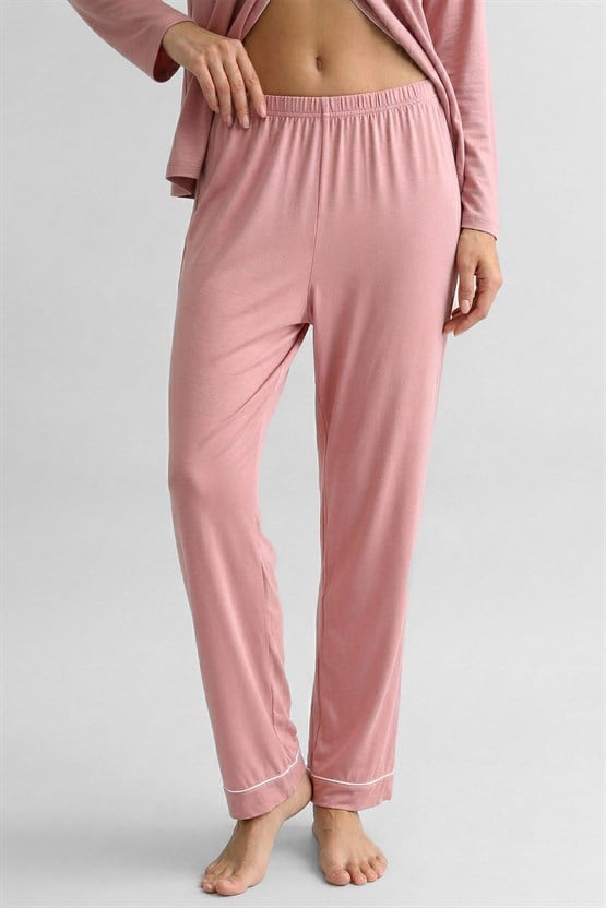 Mısırlı Kadın Bambu Beli Lastikli  Pijama Alt Toz Pembe