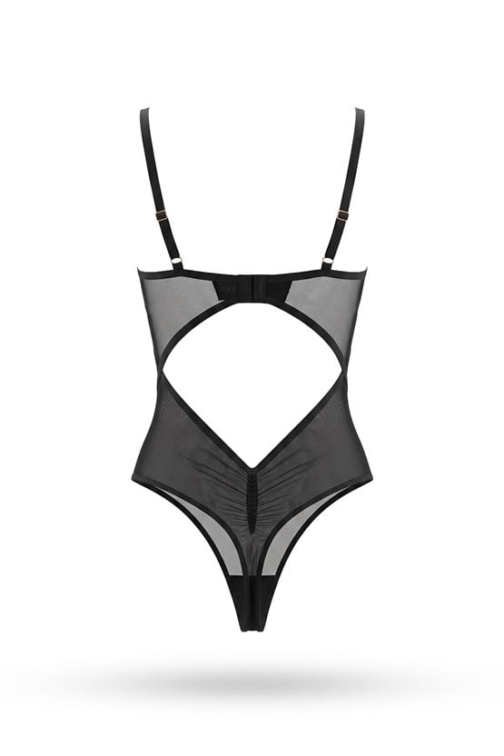 Mısırlı Kadın Deri Detaylı Metal Aksesuarlı Fantezi Body Siyah
