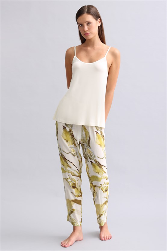 Mısırlı Kadın Dokuma Dar Paça Pantolon Yeşil