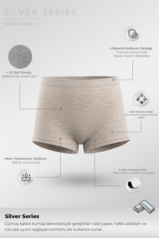 Mısırlı Kadın Gümüş Boxer Külot Gri Melanj