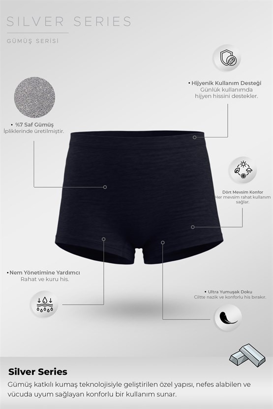Mısırlı Kadın Gümüş Boxer Külot Lacivert