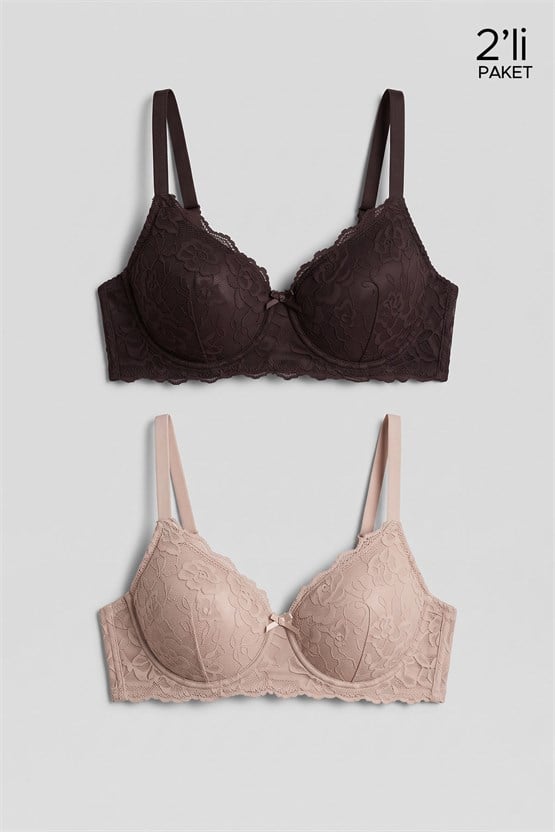 Mısırlı Kadın İkili Toparlayıcı Dantel Sütyen Nude-Acı Kahve