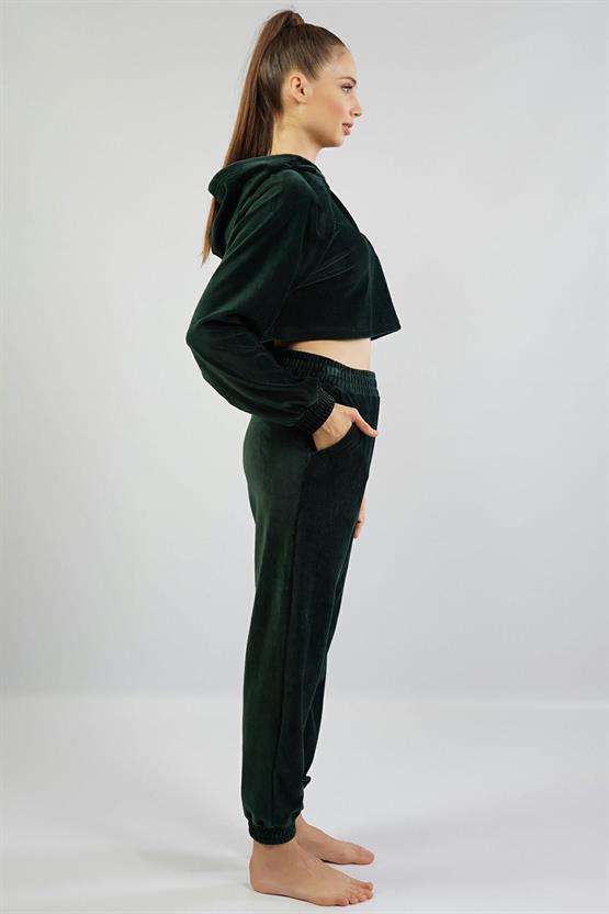 Mısırlı Kadın Kadife Uzun Kollu Haki Pijama Takımı