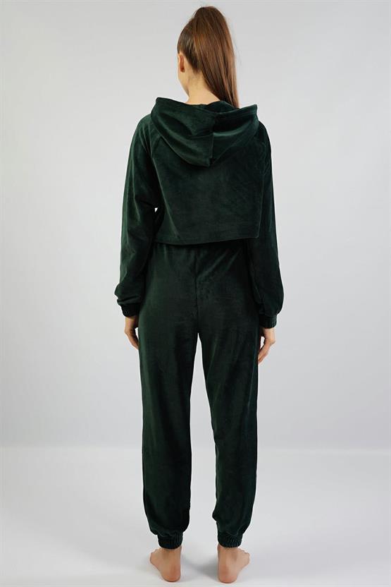 Mısırlı Kadın Kadife Uzun Kollu Haki Pijama Takımı