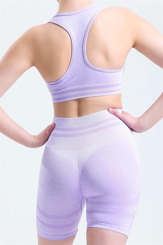 Mısırlı Kadın Kalça Toparlayıcı Çemberli Bralet-Şort Tayt Takımı Lila