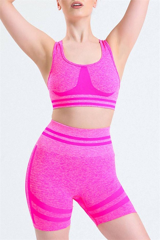 Mısırlı Kadın Kalça Toparlayıcı Çemberli Bralet-Şort Tayt Takımı Fuşya