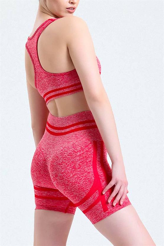 Mısırlı Kadın Kalça Toparlayıcı Çemberli Bralet-Şort Tayt Takımı Kırmızı