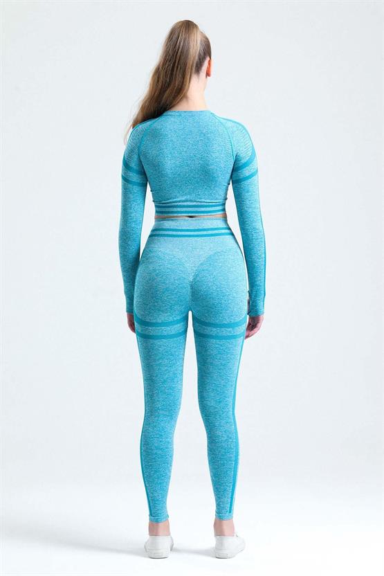 Mısırlı Kadın Kalça Toparlayıcı Çemberli Crop-Tayt Takım Petrol Yeşili