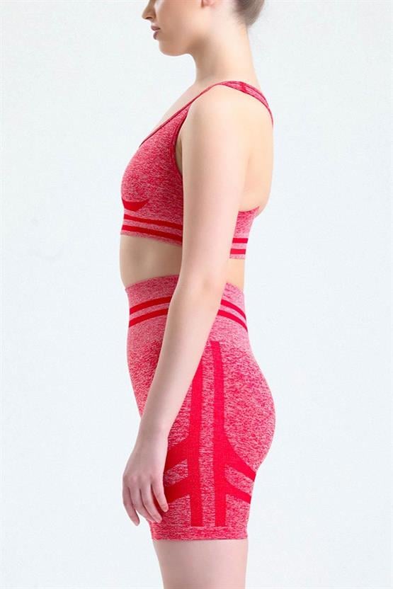 Mısırlı Kadın Kalça Toparlayıcı Çemberli Bralet-Şort Tayt Takımı Kırmızı