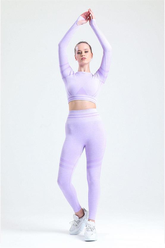 Mısırlı Kadın Kalça Toparlayıcı Çemberli Crop-Tayt Takım Lila