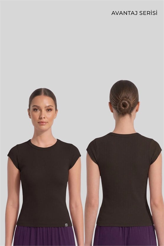 Mısırlı Kadın Kaşkorse Sıfır Kol Tshirt Kahverengi