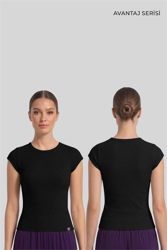 Mısırlı Kadın Kaşkorse Sıfır Kol Tshirt Siyah