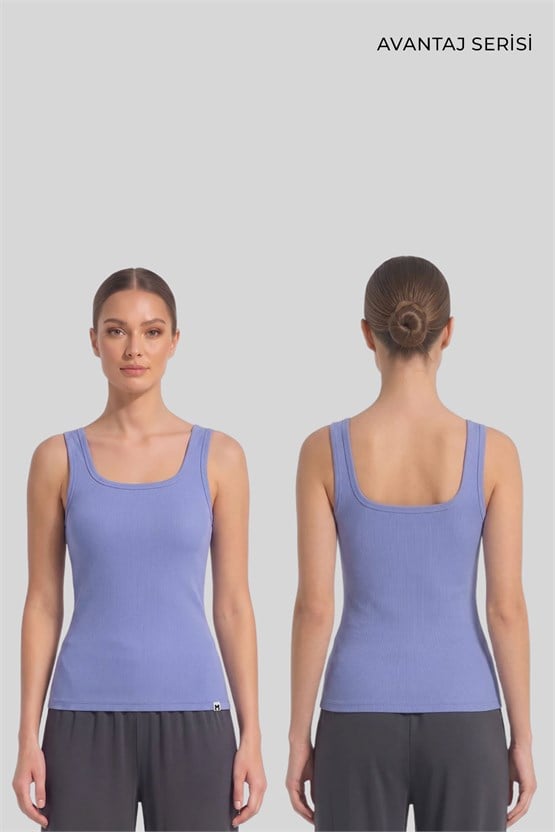 Mısırlı Kadın Kaşkorse Sırt Açık Askılı Tshirt Leylak