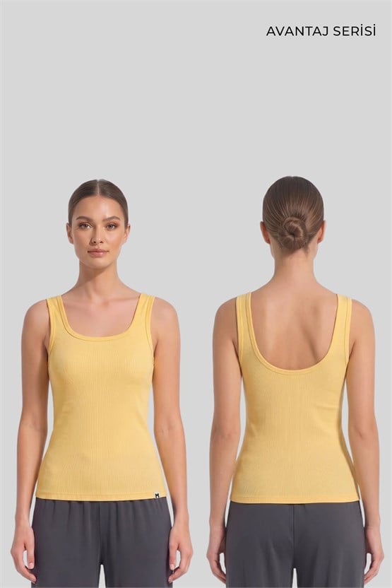 Mısırlı Kadın Kaşkorse Sırt Açık Askılı Tshirt Sarı