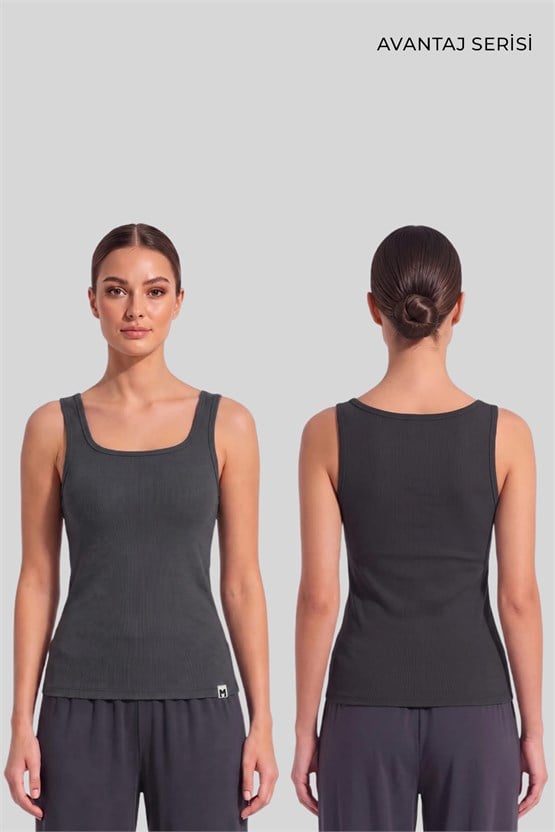 Mısırlı Kadın Kaşkorse Sırtı Kapalı Askılı Tshirt Füme