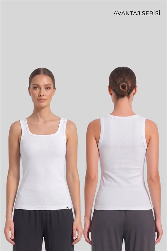 Mısırlı Kadın Kaşkorse Sırtı Kapalı Askılı Tshirt Beyaz