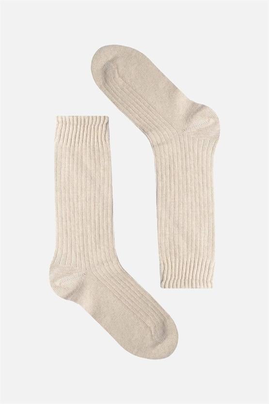 Mısırlı Kadın Kaşmir Tekli Soket Çorap Bej