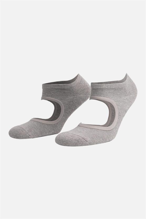 Mısırlı Kadın Kaydırmaz 2 Çift Pilates ve Yoga Çorabı Gri