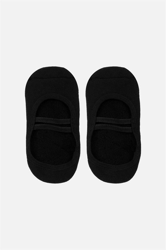 Mısırlı Kadın Kaydırmaz 2 Çift Üstü Lastikli Pilates ve Yoga Çorabı Siyah