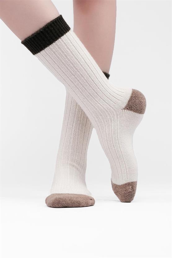 Mısırlı Kadın Kuzu Yünü Tekli Soket Çorap Ekru