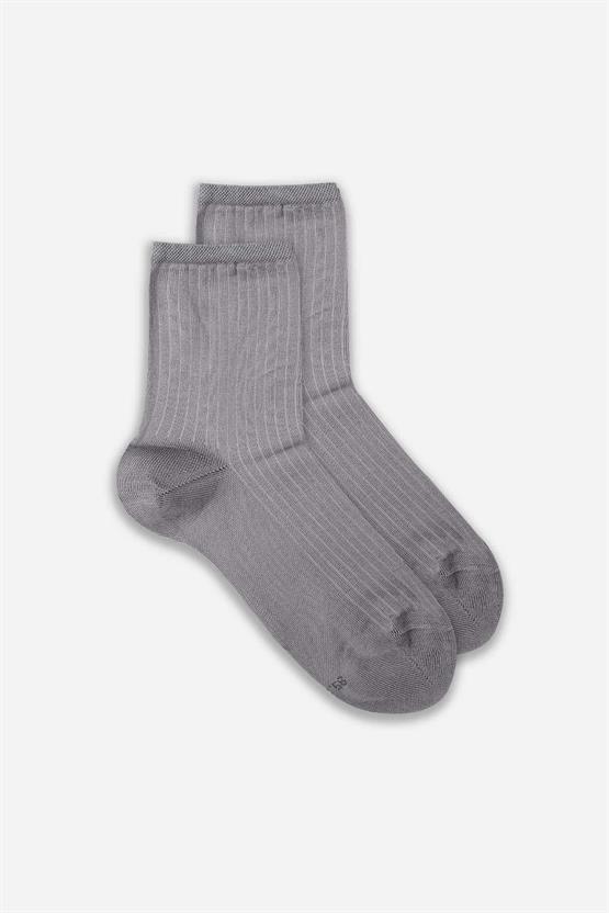 Mısırlı Kadın Merserize Tekli Soket Çorap Gri