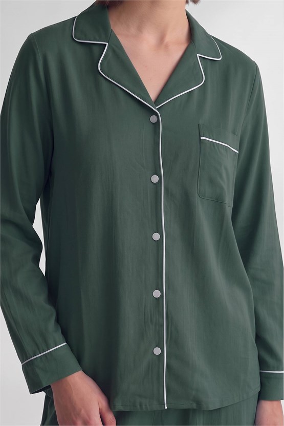 Mısırlı Kadın Modal Biye Detaylı Pijama Takım Yeşil