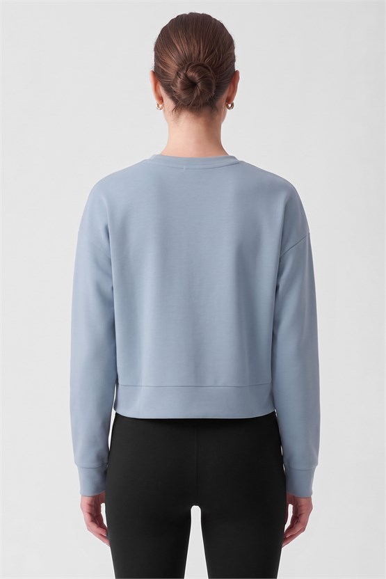 Mısırlı Kadın Modal Crop Sweatshirt Mavi