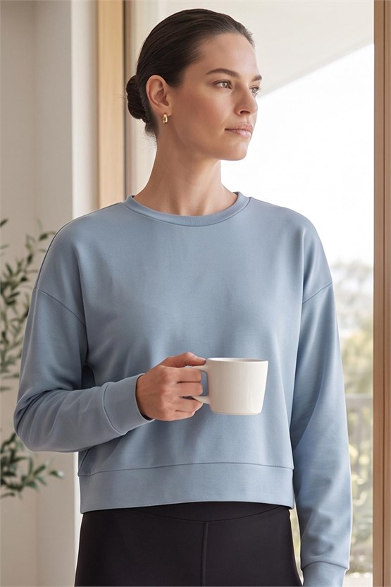 Mısırlı Kadın Modal Crop Sweatshirt Mavi