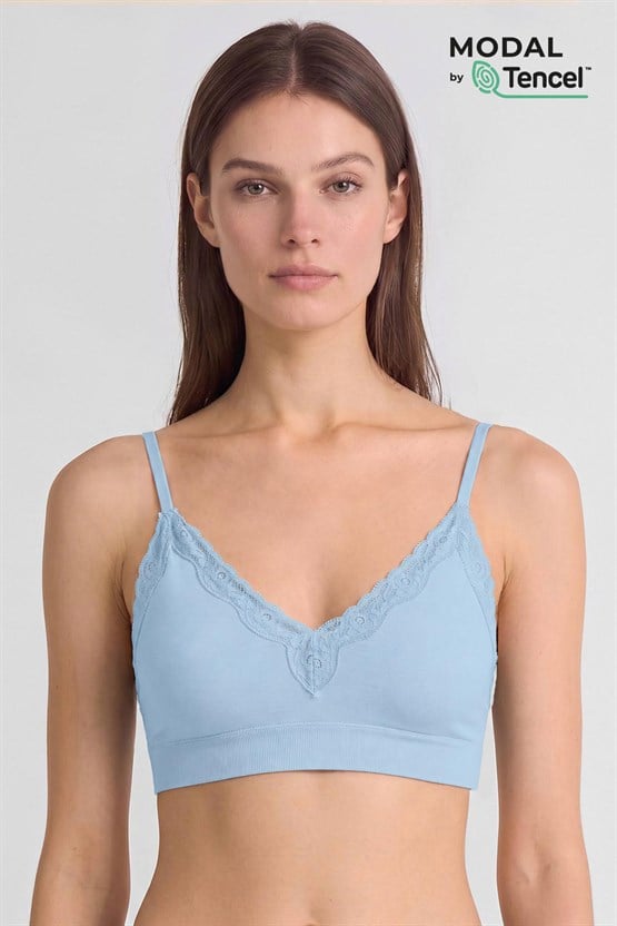 Mısırlı Kadın Modal Dantelli Seamless Bralet Açık Mavi