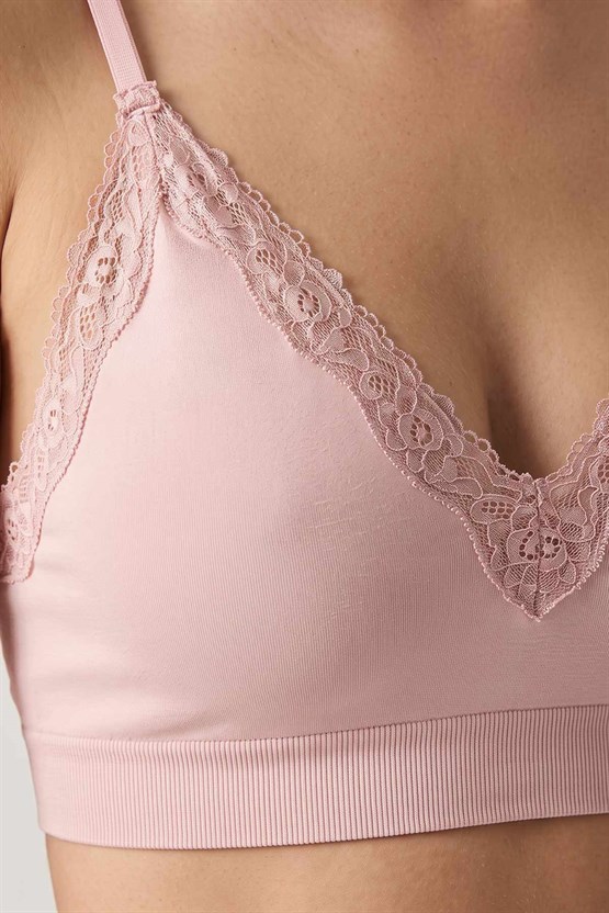 Mısırlı Kadın Modal Dantelli Seamless Bralet Pudra