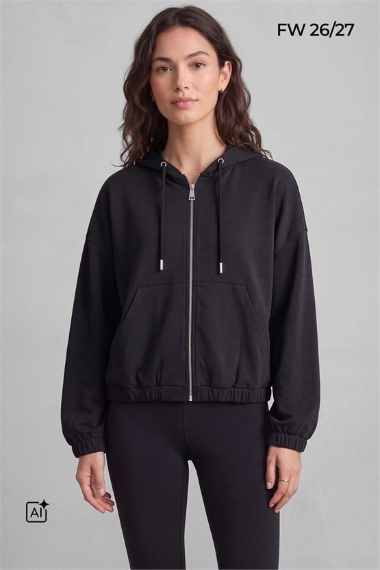 Mısırlı Kadın Modal Fermuarlı Crop Sweatshirt Atrasit