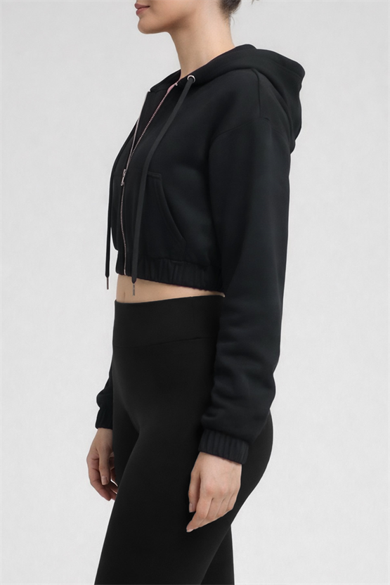 Mısırlı Kadın Modal Fermuarlı Crop Sweatshirt Atrasit