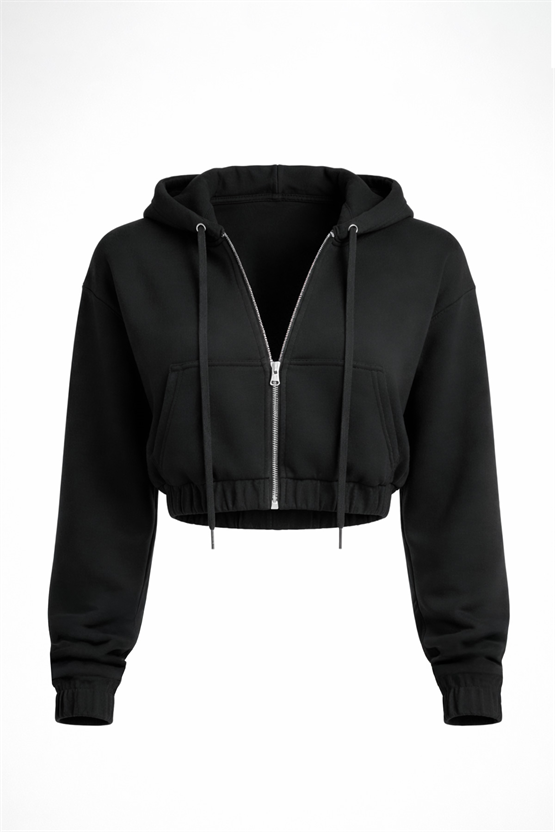 Mısırlı Kadın Modal Fermuarlı Crop Sweatshirt Atrasit