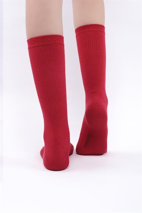 Mısırlı Kadın Modal Kaşmir Tekli Soket Çorap Kırmızı