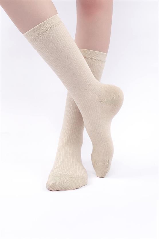 Mısırlı Kadın Modal Kaşmir Tekli Soket Çorap Taş Rengi