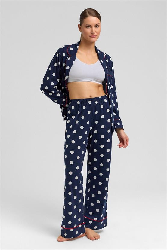 Mısırlı Kadın Modal Puantiyeli Pijama Takımı Lacivert