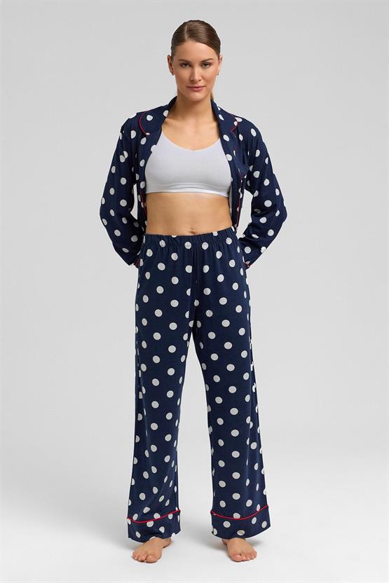 Mısırlı Kadın Modal Puantiyeli Pijama Takımı Lacivert