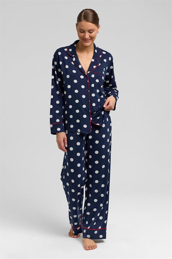 Mısırlı Kadın Modal Puantiyeli Pijama Takımı Lacivert
