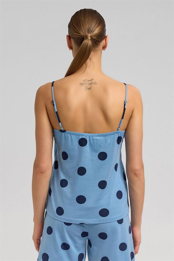 Kadın Modal Puantiyeli İp Askılı Pijama Üst Bebe Mavisi