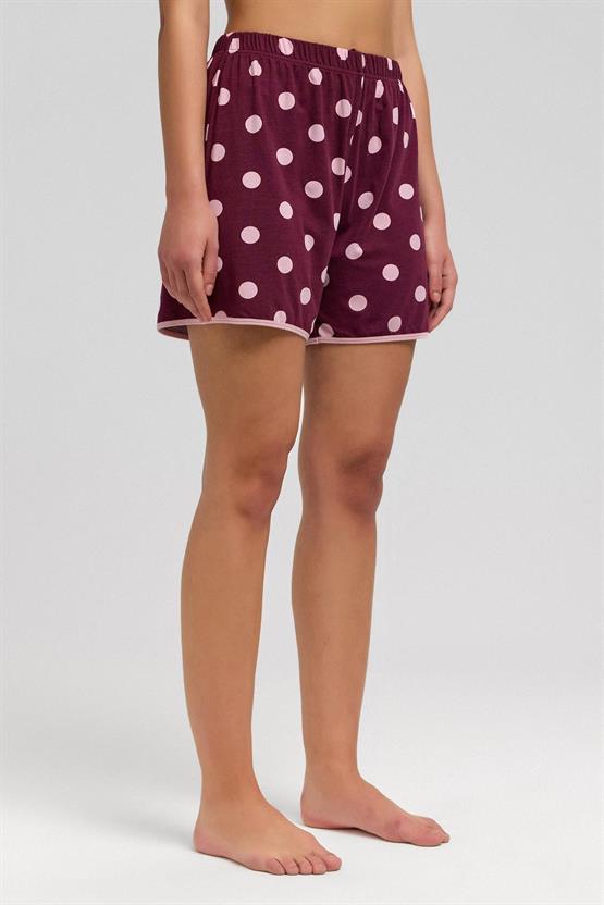Mısırlı Kadın Modal Puantiyeli İp Askılı Şort Takımı Bordo