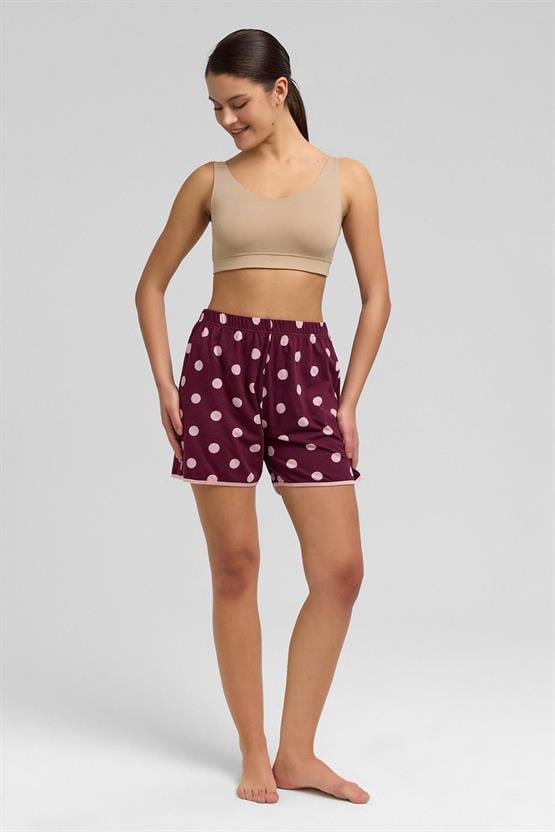 Mısırlı Kadın Modal Puantiyeli İp Askılı Şort Takımı Bordo