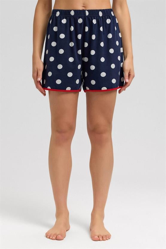 Mısırlı Kadın Modal Puantiyeli İp Askılı Şort Takımı Lacivert