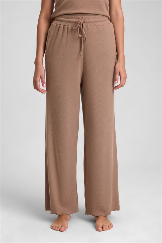 Mısırlı Kadın Modal Pamuk Karışımlı Beli Lastikli Pijama Açık Kahverengi