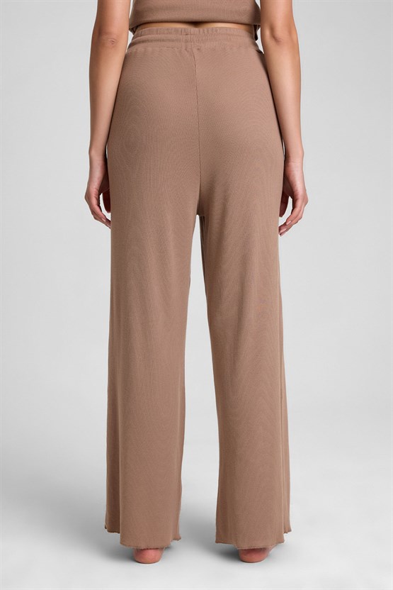 Mısırlı Kadın Modal Pamuk Karışımlı Beli Lastikli Pijama Açık Kahverengi