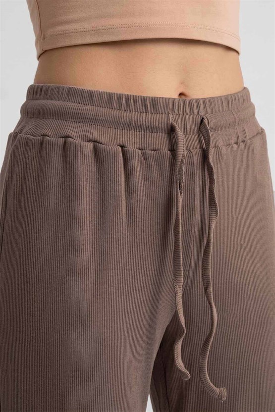 Mısırlı Kadın Modal Pamuk Karışımlı Beli Lastikli Pijama Açık Kahverengi