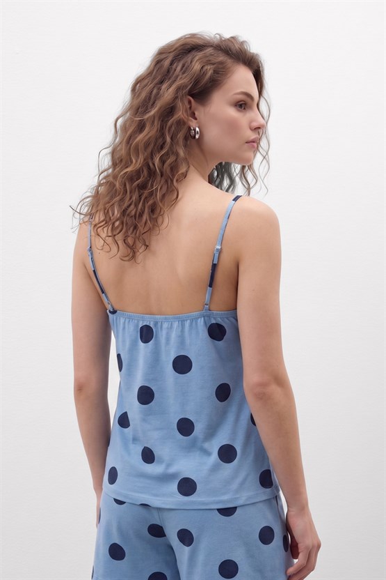 Mısırlı Kadın Modal Puantiyeli Askılı Şort İkili Takım Bebe Mavisi