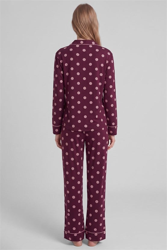 Mısırlı Kadın Modal Puantiyeli Pijama Takımı Bordo