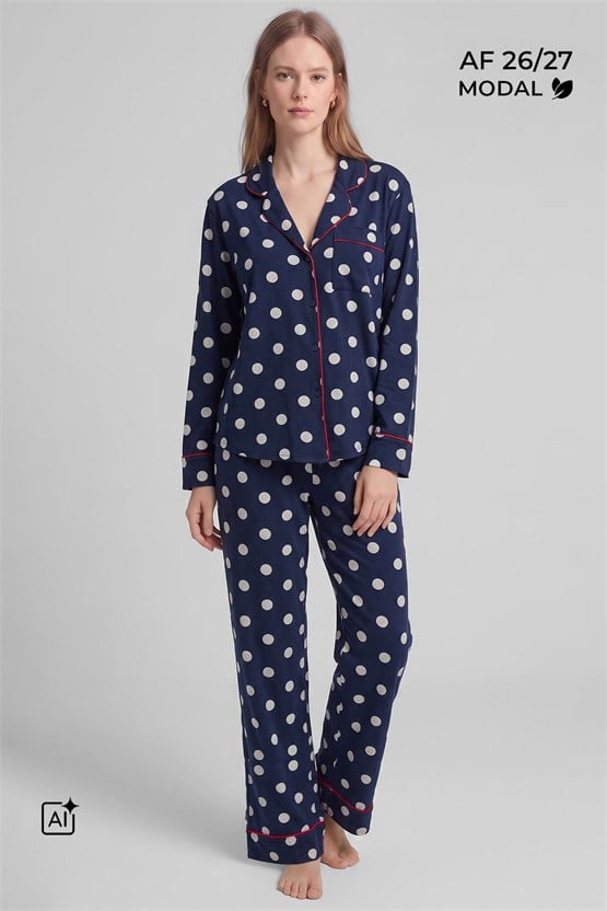 Mısırlı Kadın Modal Puantiyeli Pijama Takımı Lacivert