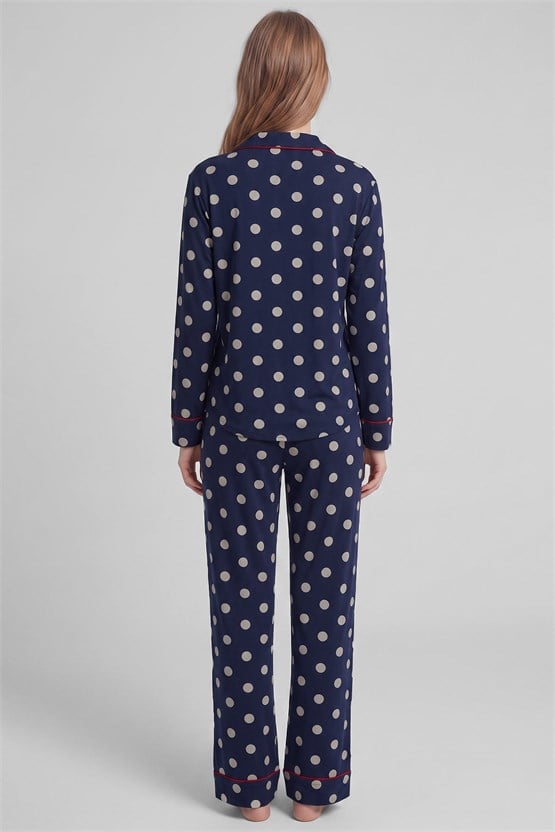 Mısırlı Kadın Modal Puantiyeli Pijama Takımı Lacivert